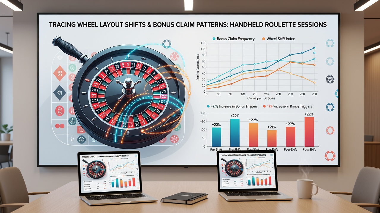 Diagramm mobiler Roulette-Sessions mit farbcodierten Bonusclaims bei wechselnden Radlayouts
